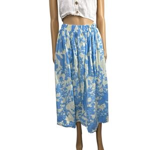 LOTTE.99‎ Linen Cotton Midi Skirt Black White Pocketed Elastic Waist Size M